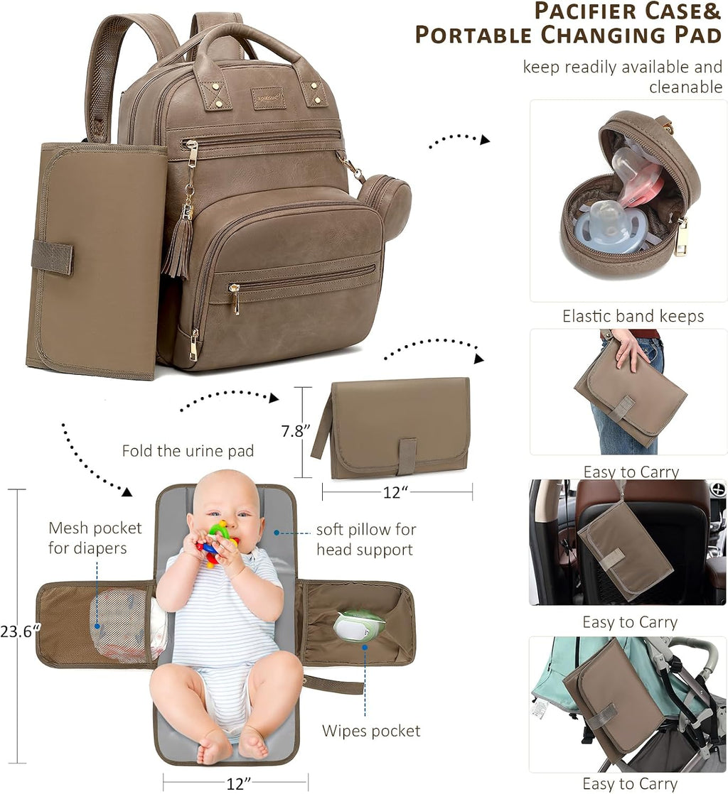 ROSEGIN Mochila para Pañales de Cuero Vegano Premium con Cambiador...