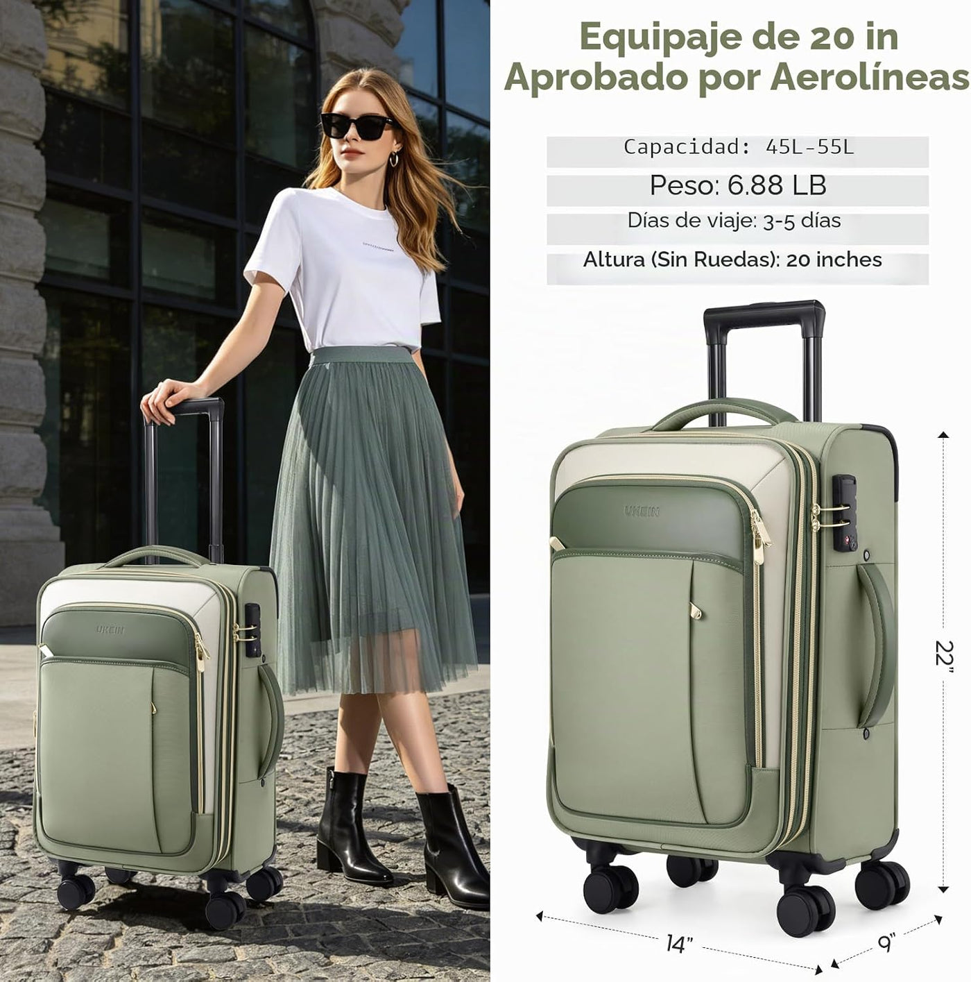 Softside - Maleta de mano expandible con apertura superior de 20 pu...