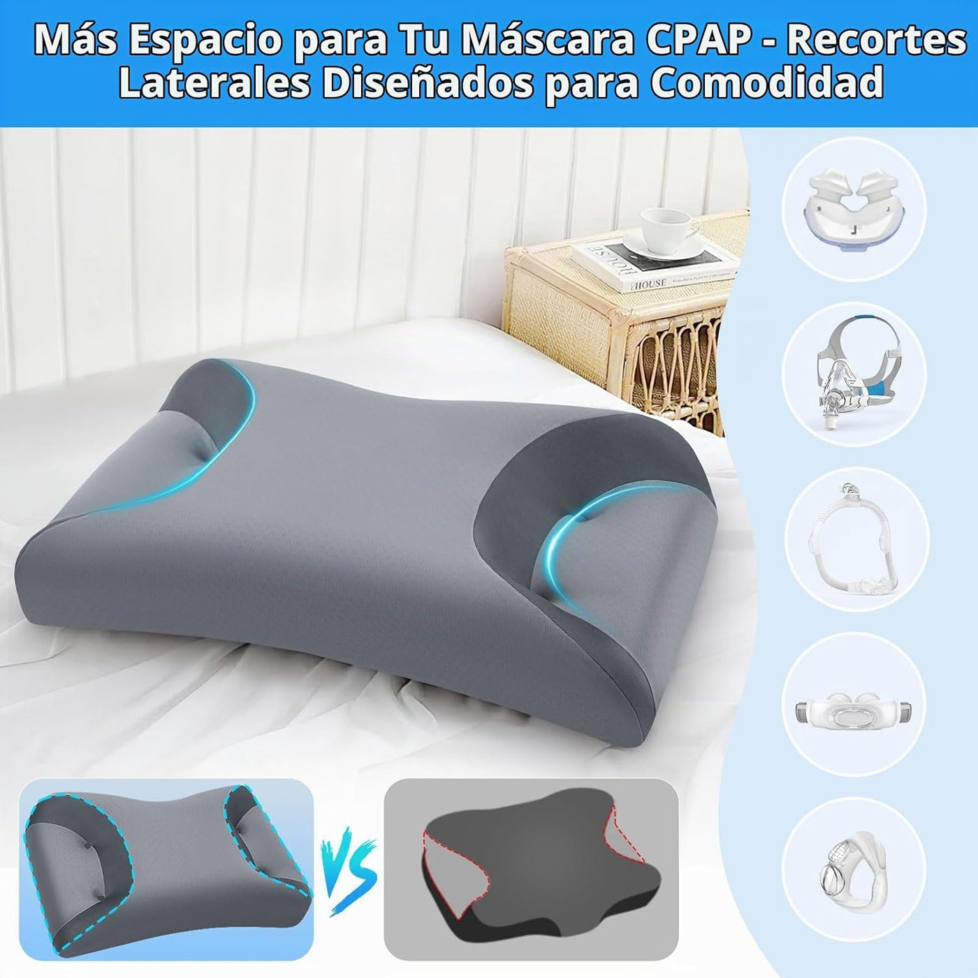 IKSTAR Almohada CPAP para personas que duermen de lado con recortes...
