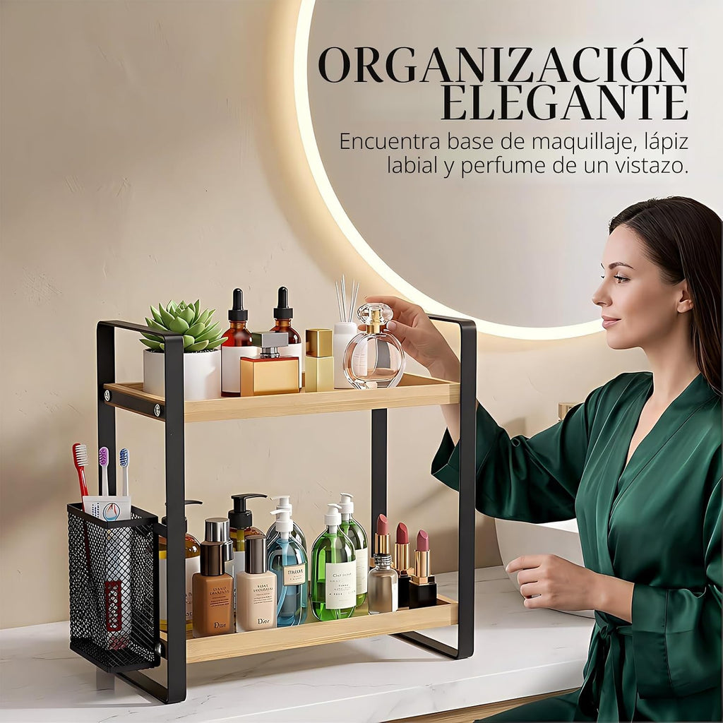 LEMIKKLE Organizador de mostrador de baño con cesta, organizadores...