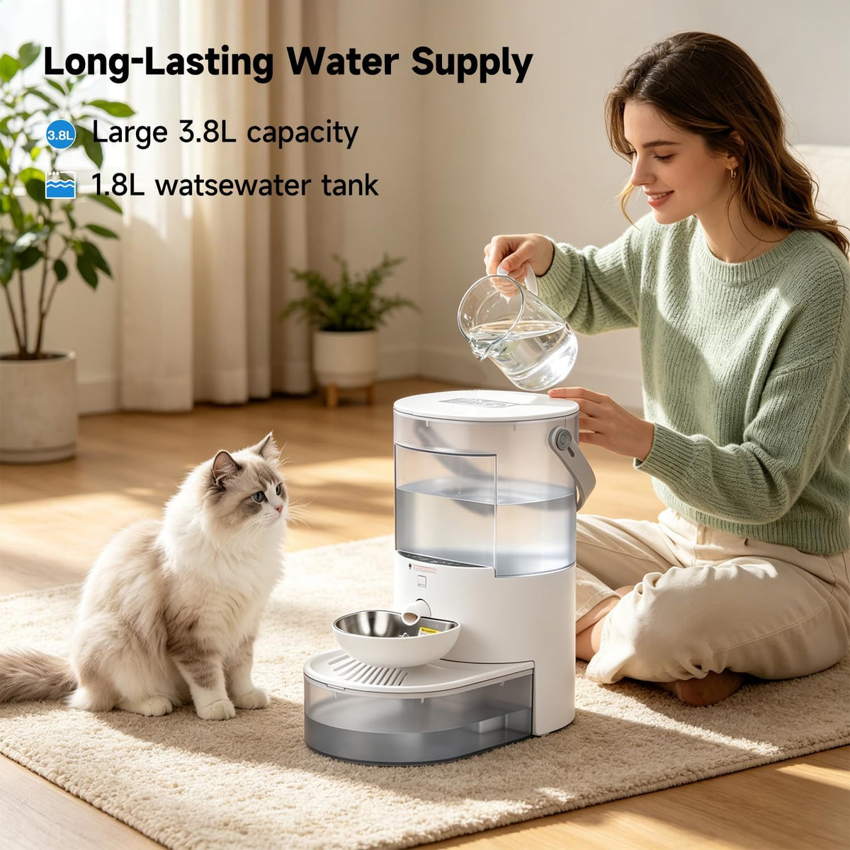 Fuente de agua inalámbrica para gatos, aguas residuales inalámbrica...