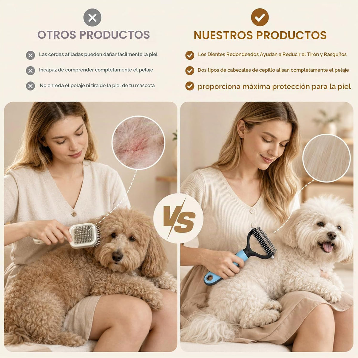 Mascotas para perros y gatos, cepillo de aseo de mascotas de doble...