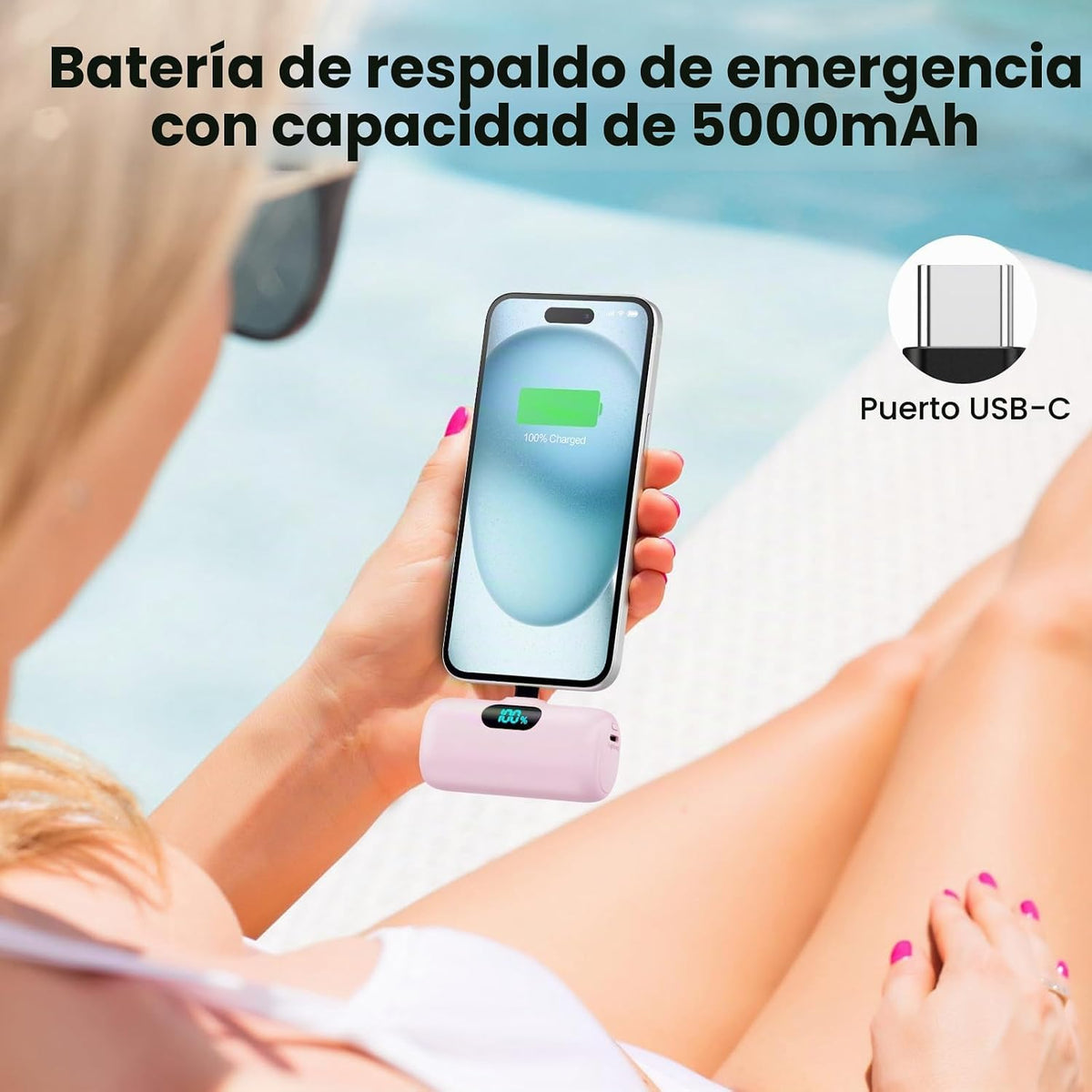 Mini cargador portátil USB C, batería mejorada de carga rápida PD d...