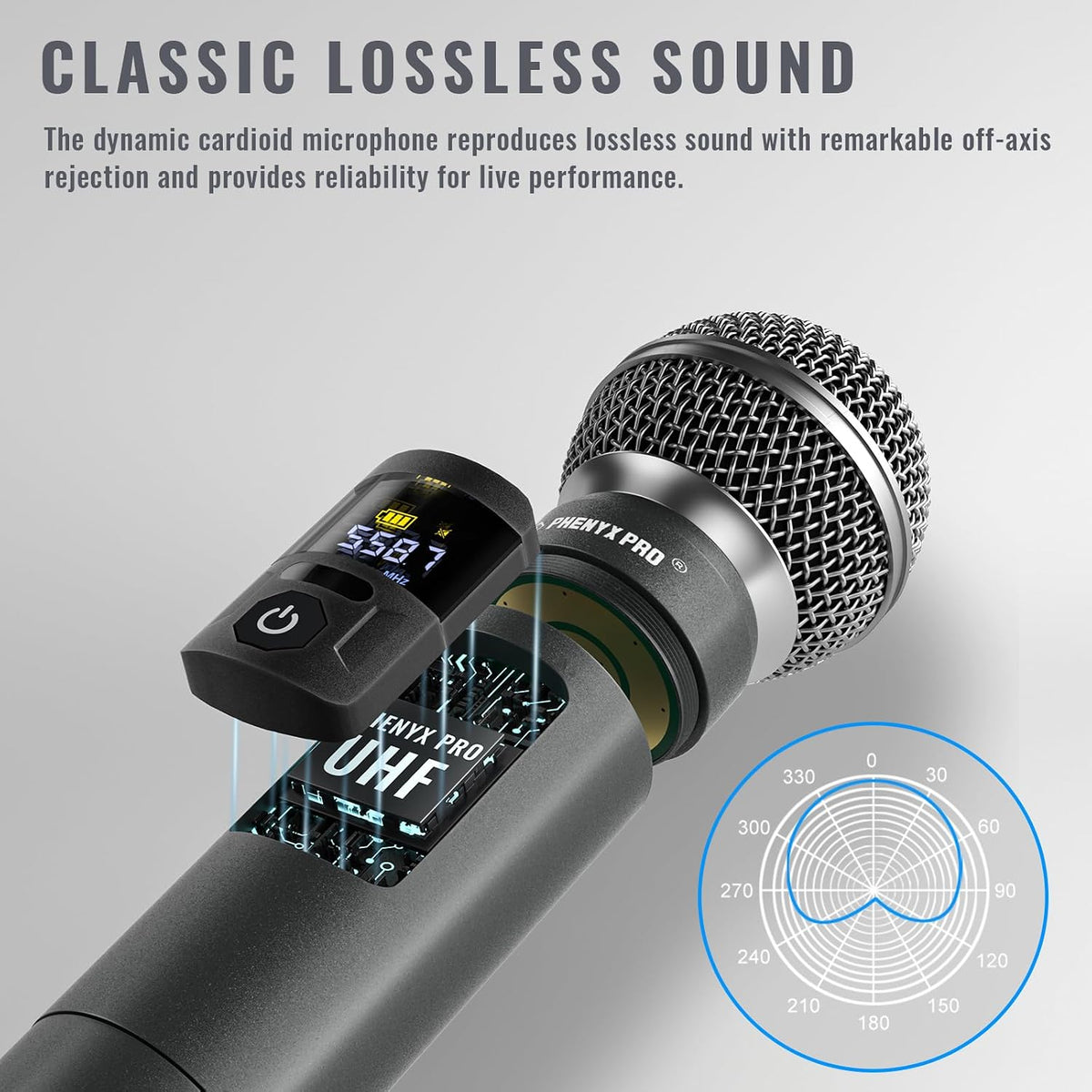 Phenyx Pro Sistema de micrófono inalámbrico dinámico de metal UHF d...