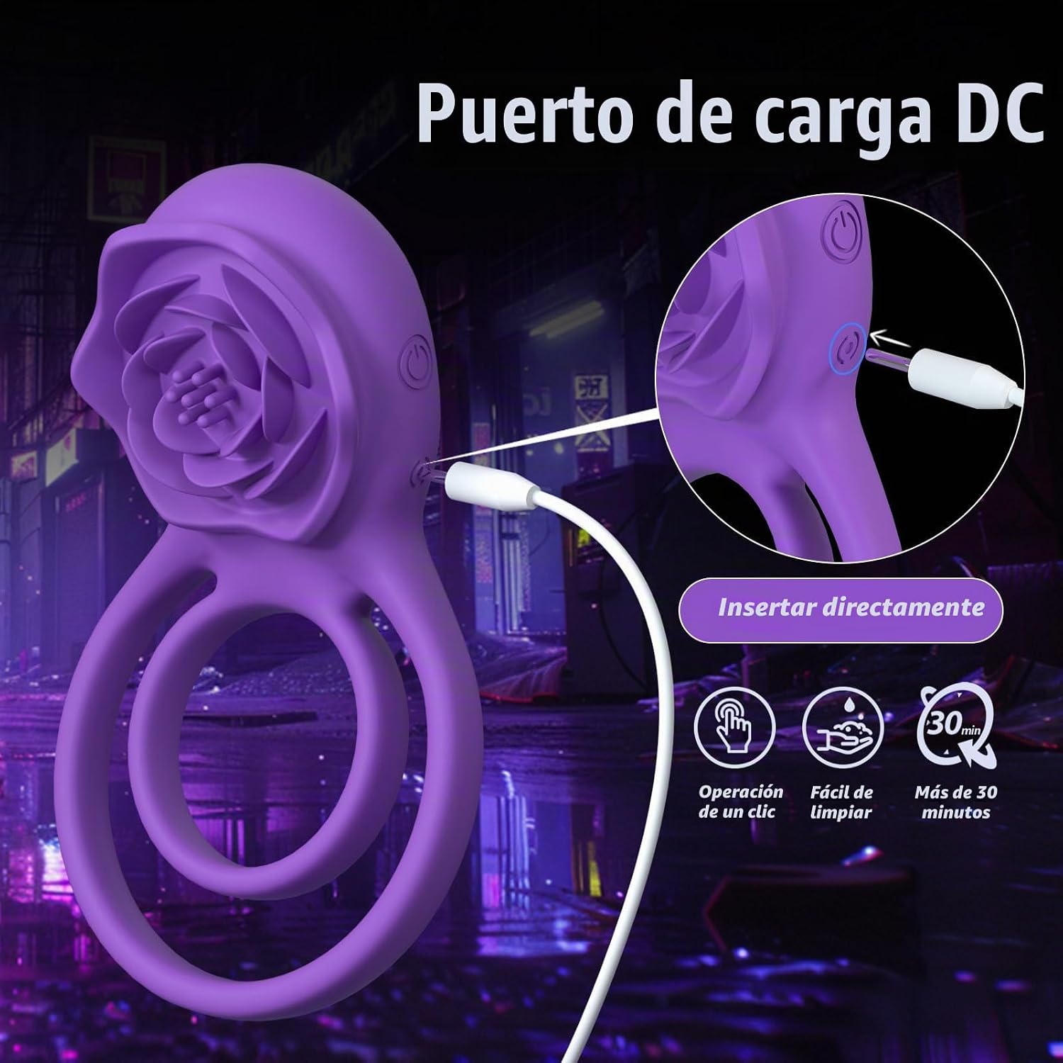 MOVGANI - Anillo vibrador para pene con estimulador de clítoris ros...