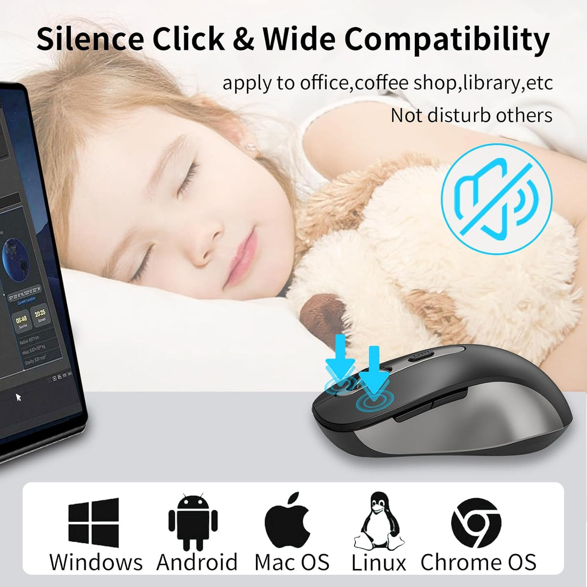 Mouse inalámbrico para laptop, PC, Chromebook, Mac, MacBook, mouse...