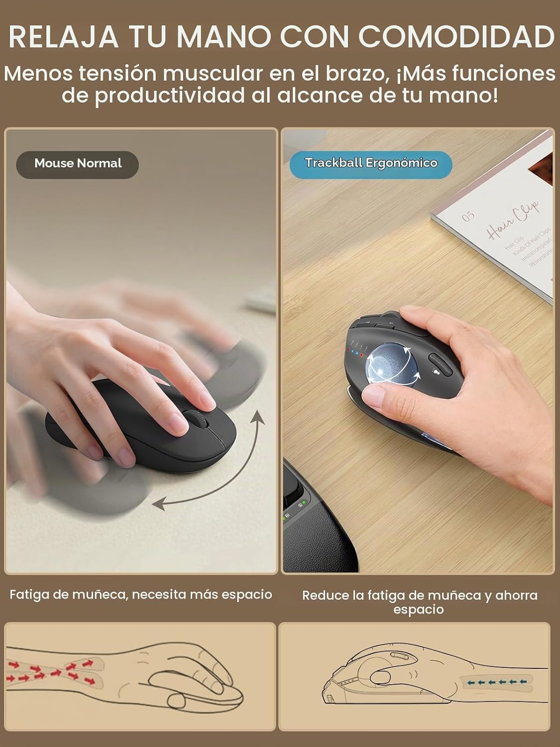 Ratón de Trackball inalámbrico, ángulo ajustable recargable, mouse...