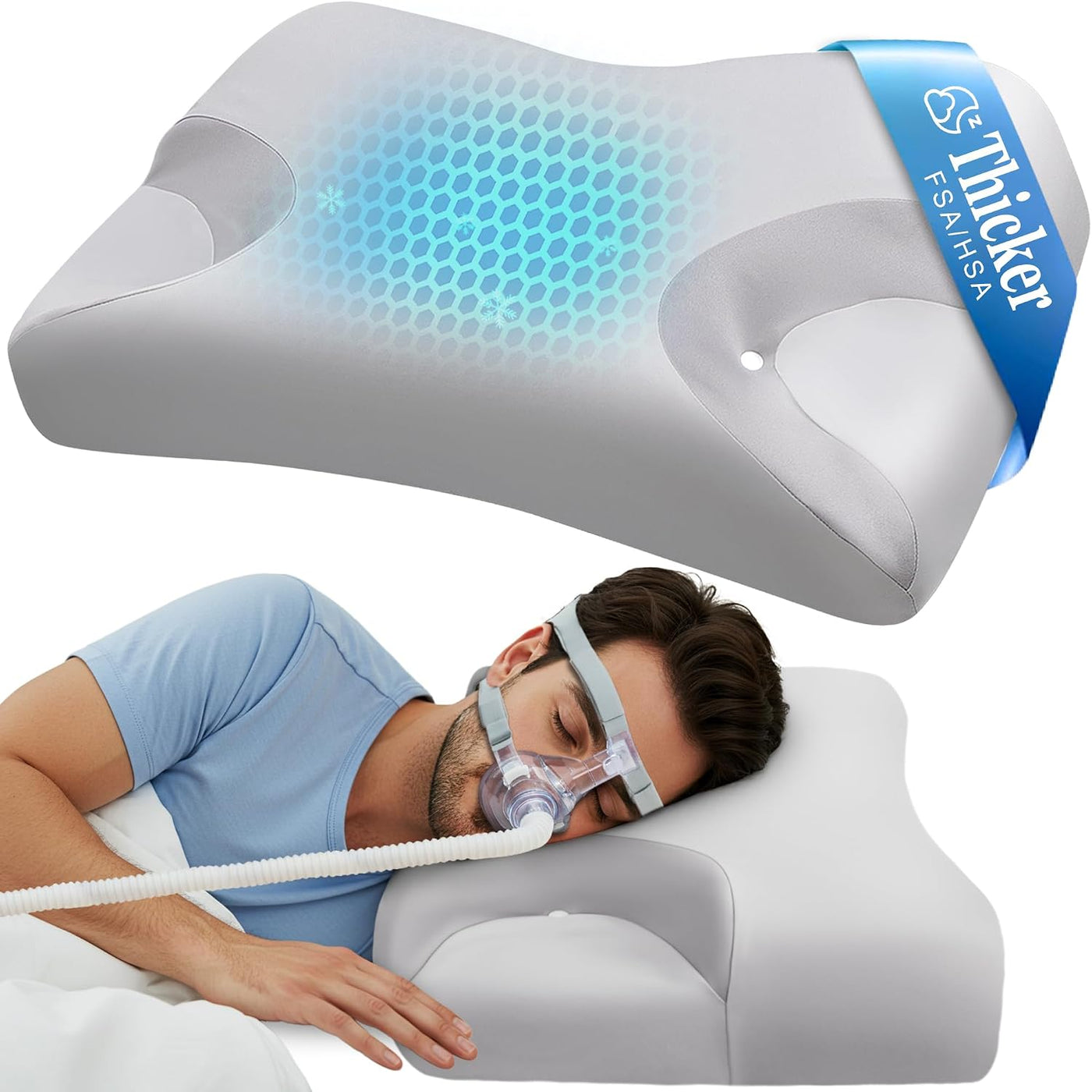 Almohada CPAP para dormir de lado, alivio del dolor de cuello y hom...