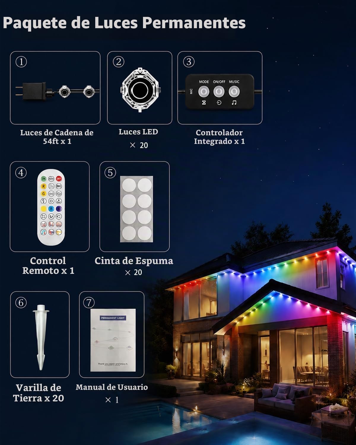 AurNyvaMay RGB luces exteriores permanentes para casa (24 V, 33 pie...
