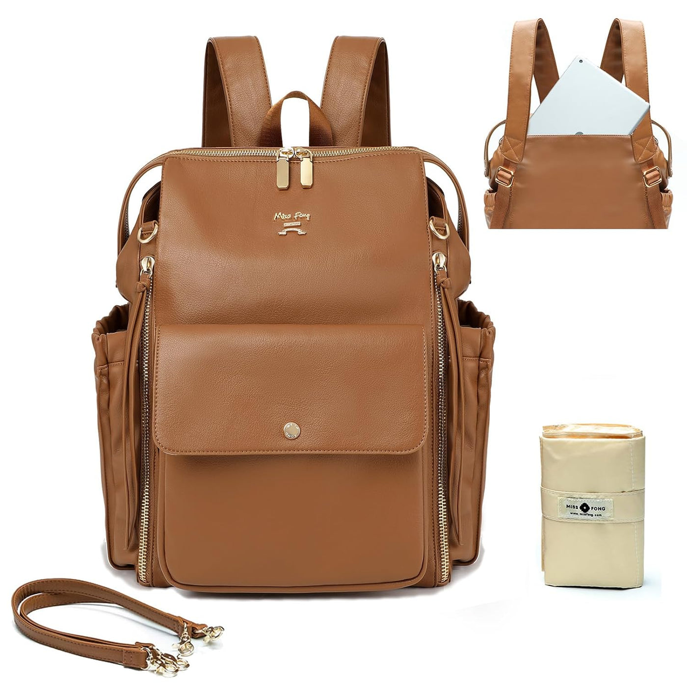 Miss fong - Mochila para pañales de bebé, bolsa de pañales de cuero...