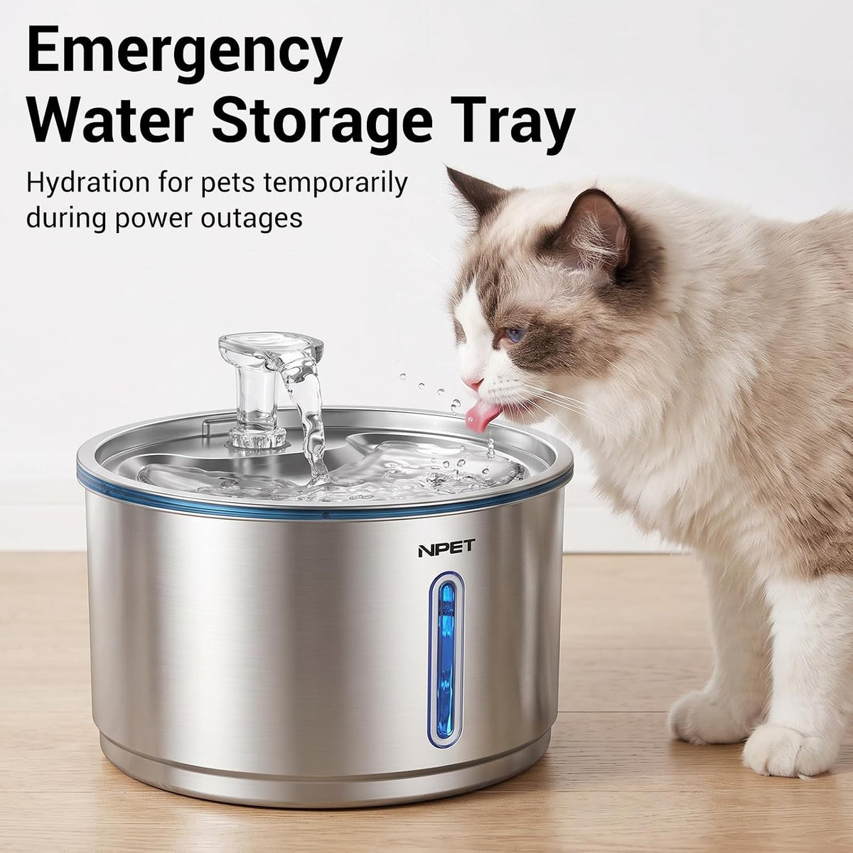 NPET Fuente de agua de acero inoxidable para gatos, 1 galón\/135 on...