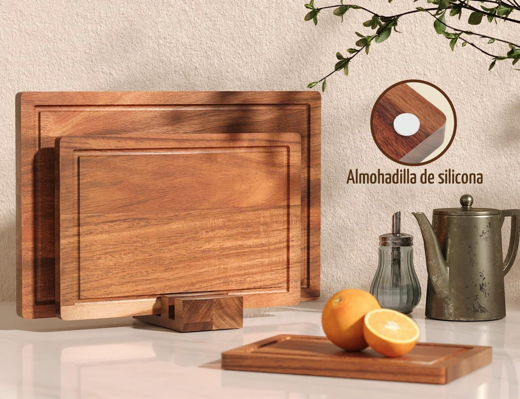 Danfoxer Juego de 3 tablas de cortar de madera de acacia, tablas de...