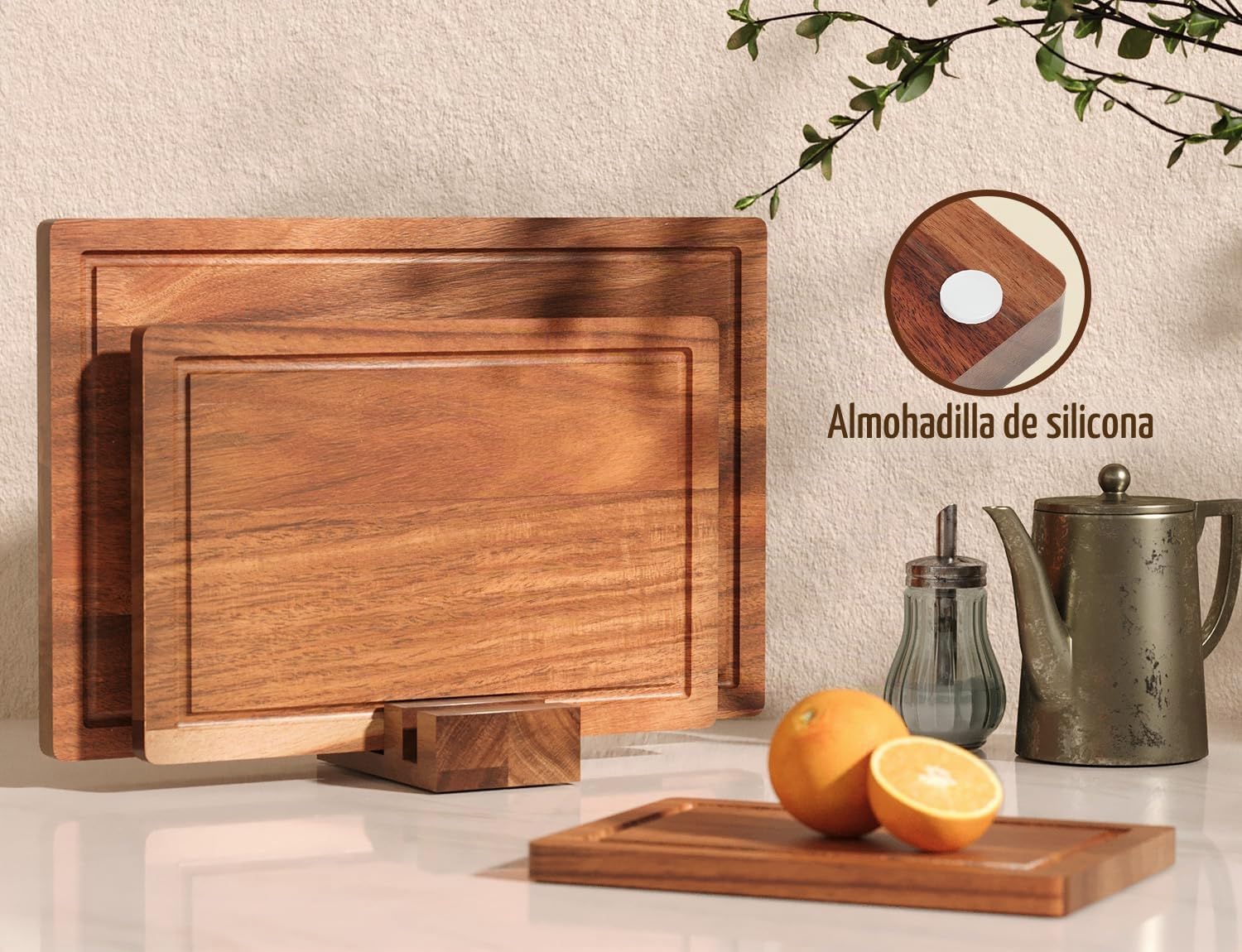 Danfoxer Juego de 3 tablas de cortar de madera de acacia, tablas de...