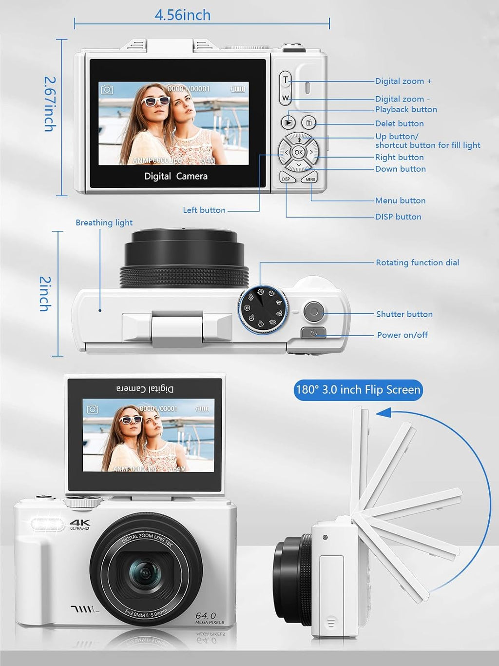 Cámara digital para fotografía, cámara de vlogging 4K para YouTube...