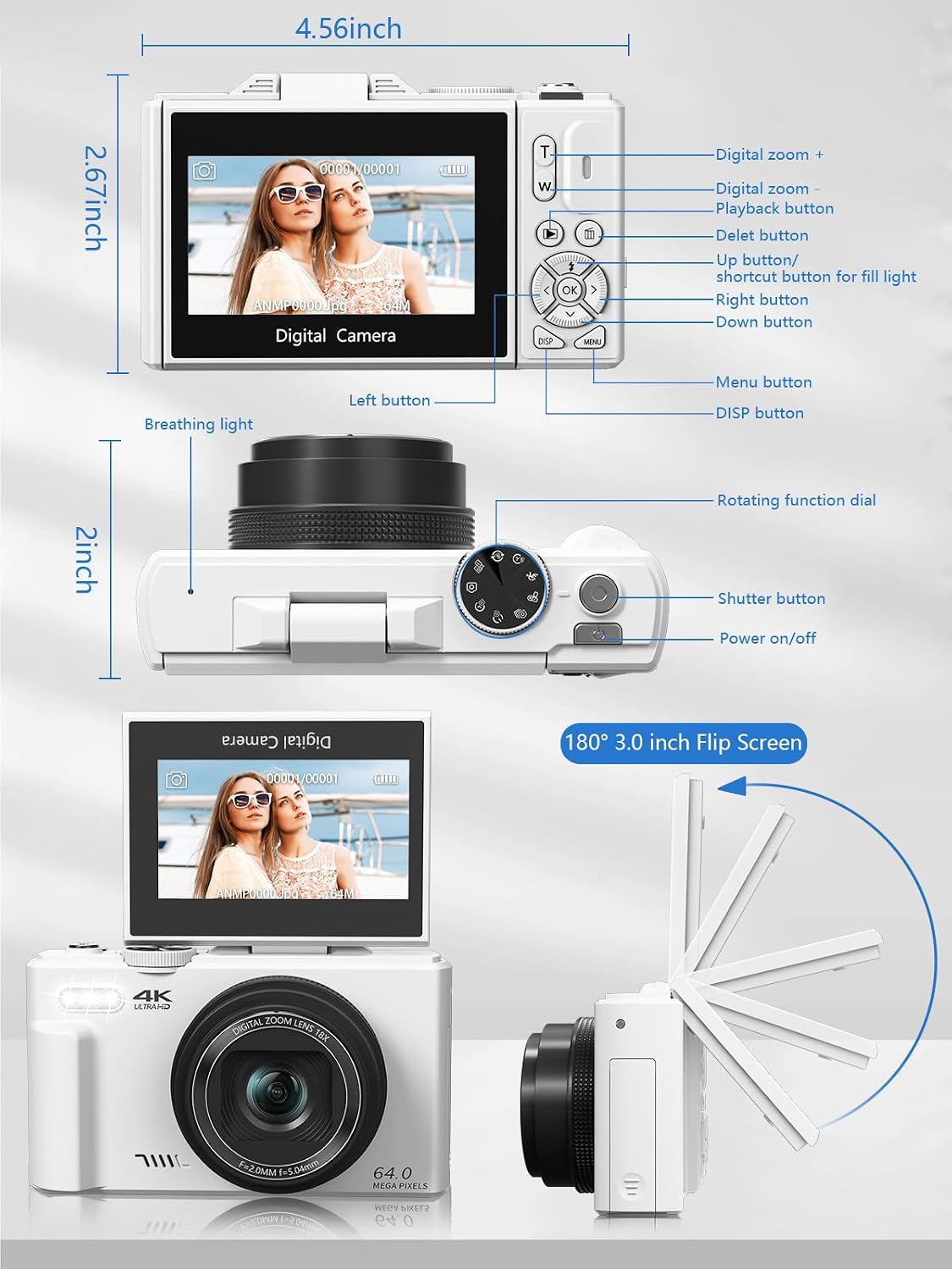 Cámara digital para fotografía, cámara de vlogging 4K para YouTube...