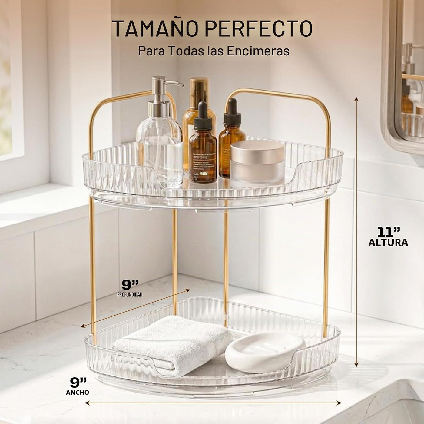 Organizador de baño esquinero de acrílico de 2 niveles, estante red...