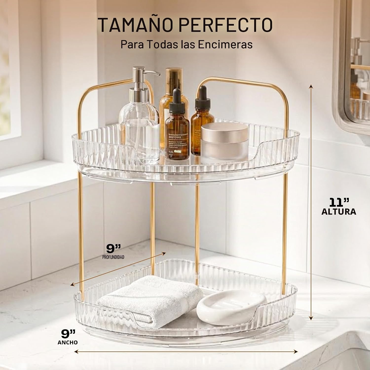 Organizador de baño esquinero de acrílico de 2 niveles, estante red...