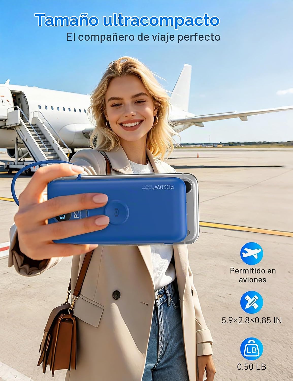 Cargador portátil Power Bank 10000mAh PD20W con cables incorporados...