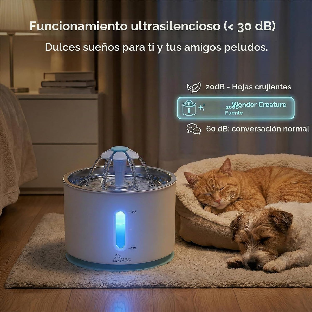 Wonder Creature Fuente de agua para gatos con 4 filtros y 4 esponja...