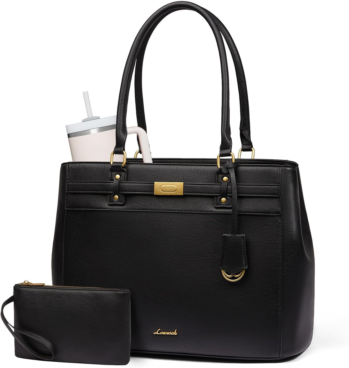 LOVEVOOK Bolsa de mano para laptop para mujer, bolsa de cuero imper...