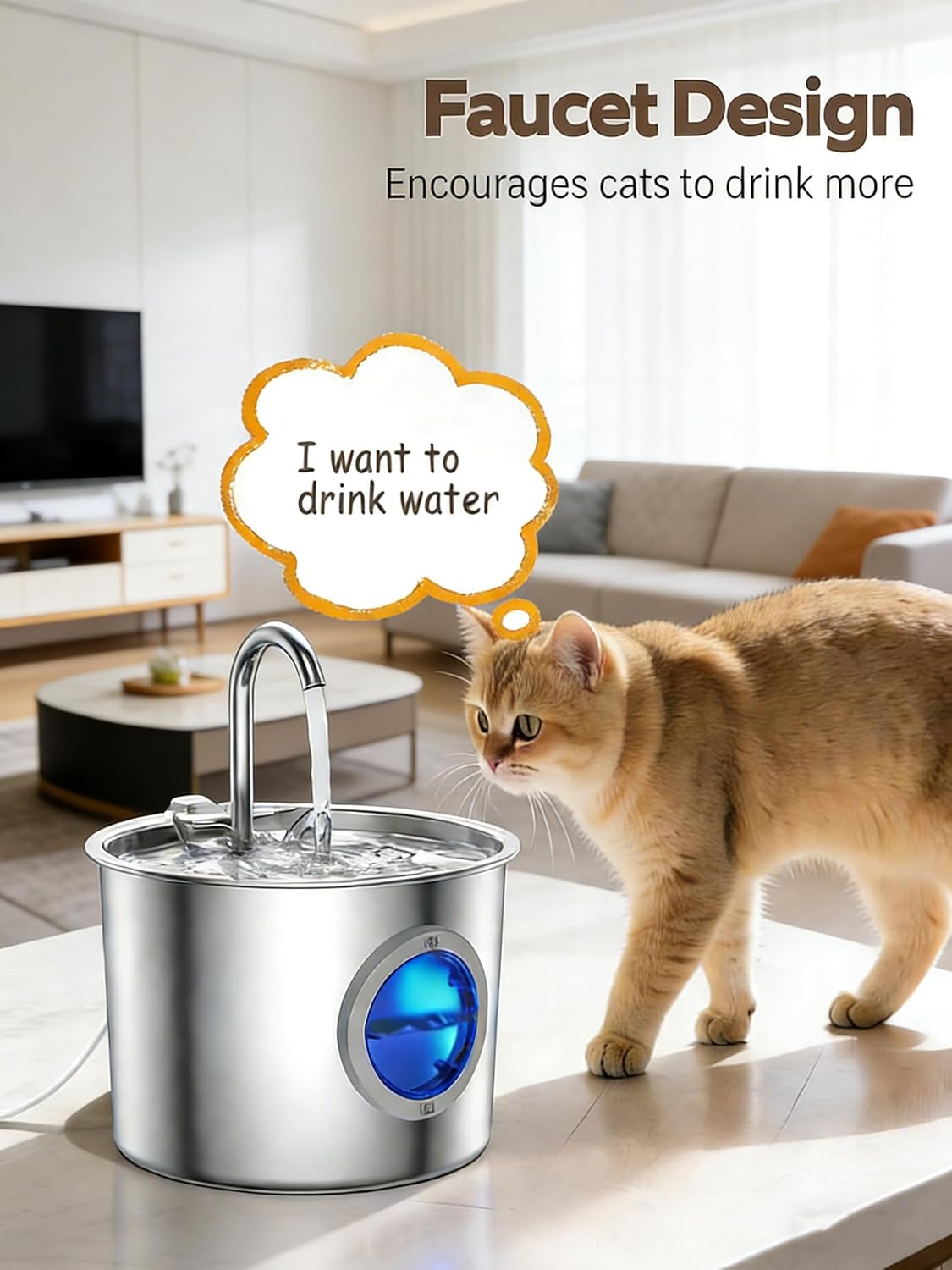Fuente de agua para gatos de acero inoxidable 304 avanzado 2.2L\/74...