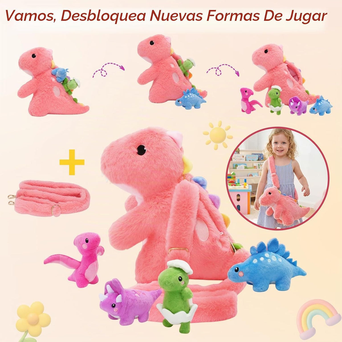 OUOZZZ Animales de Peluche de Dinosaurios Rosas con 4 Bebés Adentro...