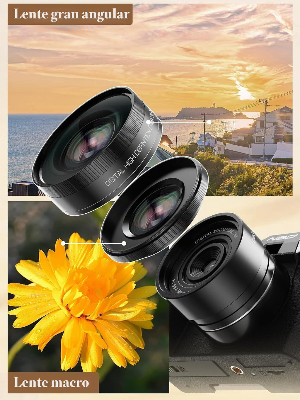 Cámara digital True 5K 64MP para fotografía (negra) | Enfoque autom...