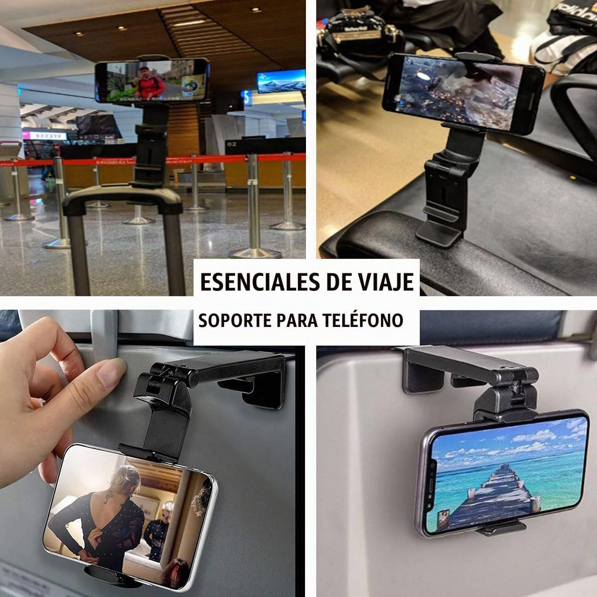 Soporte para teléfono, artículos esenciales de viaje en avión, sopo...