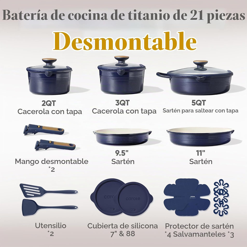 CAROTE Juego de 21 utensilios de cocina de titanio, juego de ollas...