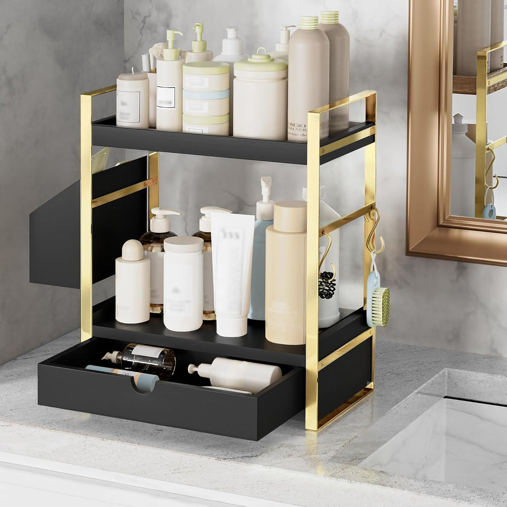 Organizador de mostrador de baño de 2 niveles, estante de tocador d...