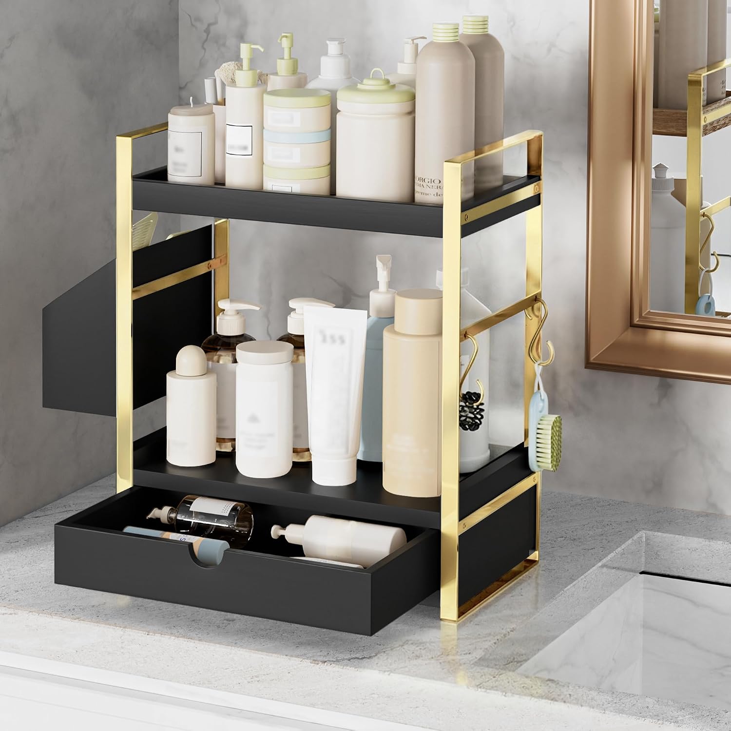 Organizador de mostrador de baño de 2 niveles, estante de tocador d...