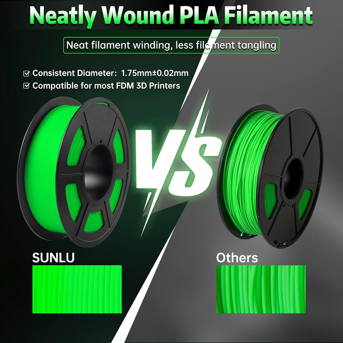 SUNLU Filamento PLA que brilla en la oscuridad, 2.2 libras (2.2 lib...