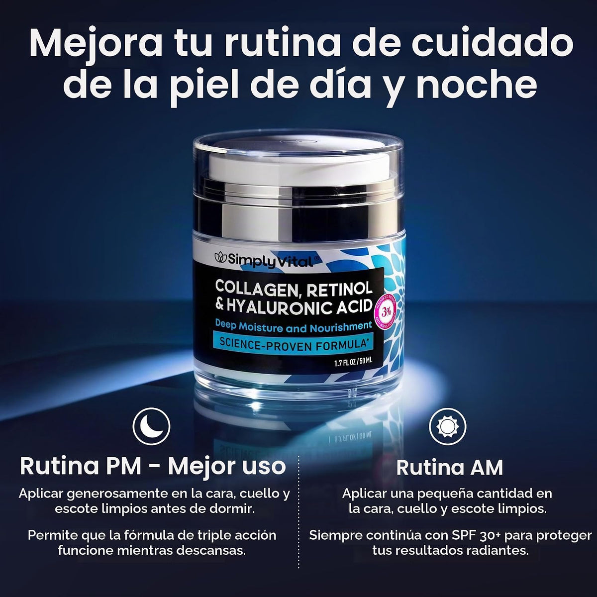 SimplyVital Hidratante facial Retinol Colágeno Hialurónico 1.7 oz (...