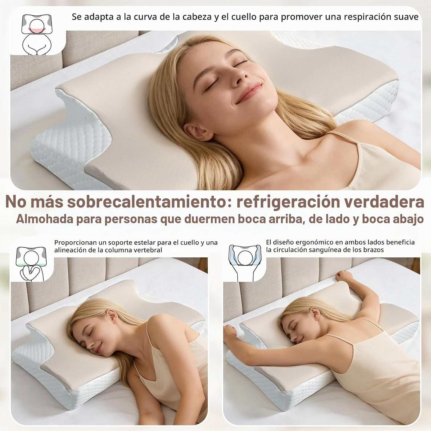 Almohada cervical para el cuello para aliviar el dolor, almohada er...
