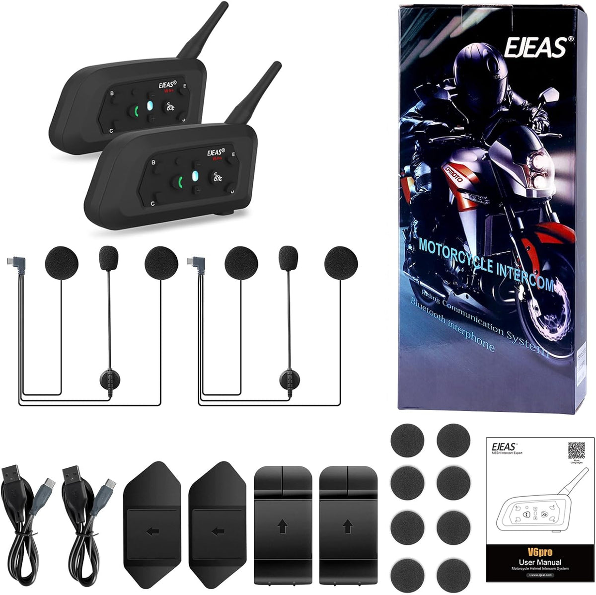 EJEAS V6 Pro+ - Casco de motocicleta Bluetooth 5.1 Intercomunicador...