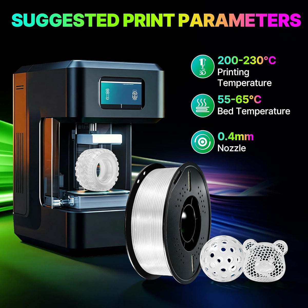 Colourbing Filamento de impresora 3D de TPU flexible 95A, suave y e...