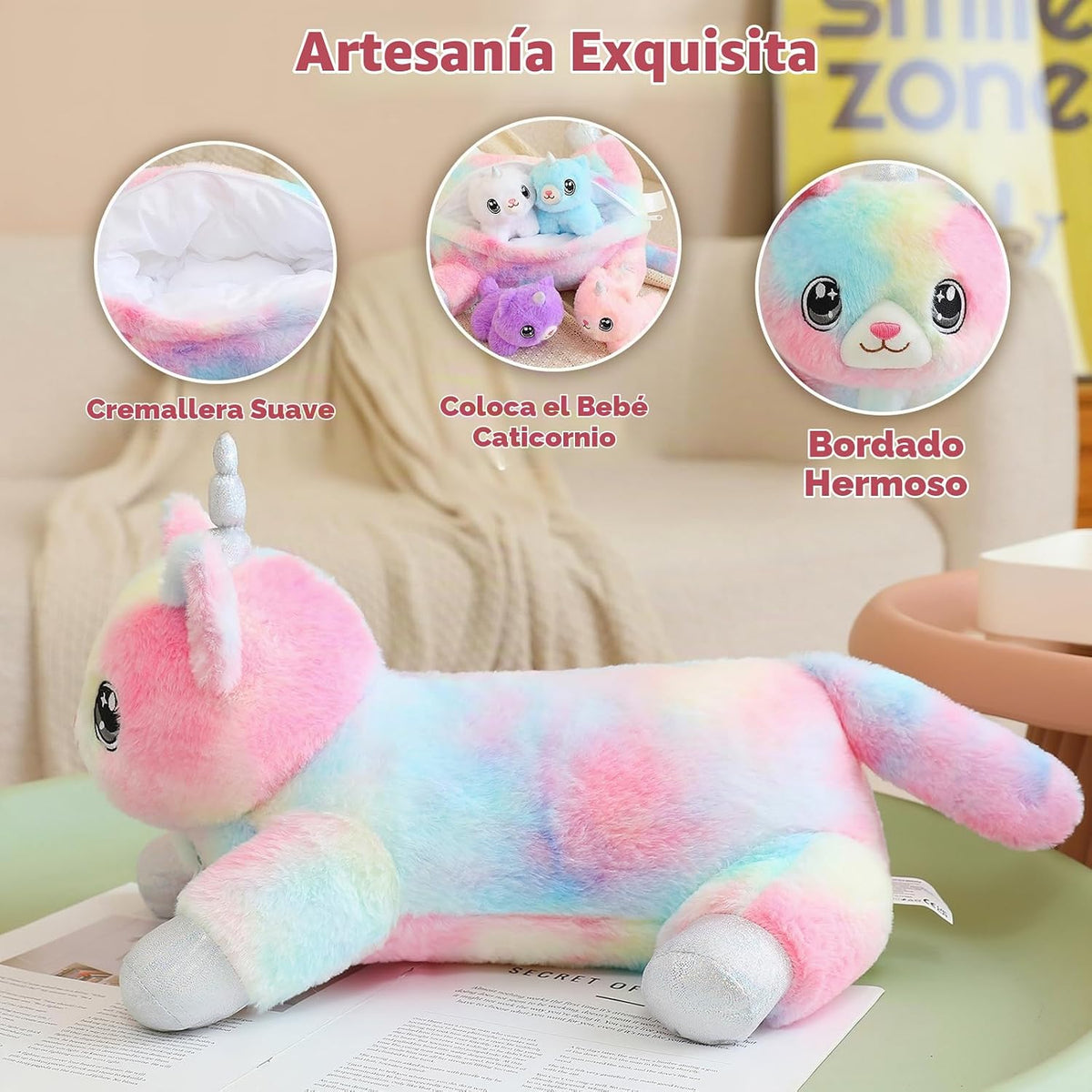 SQEQE Gato Unicornio de Peluche Mamá Gato Unicornio con 4 Lindos Ga...