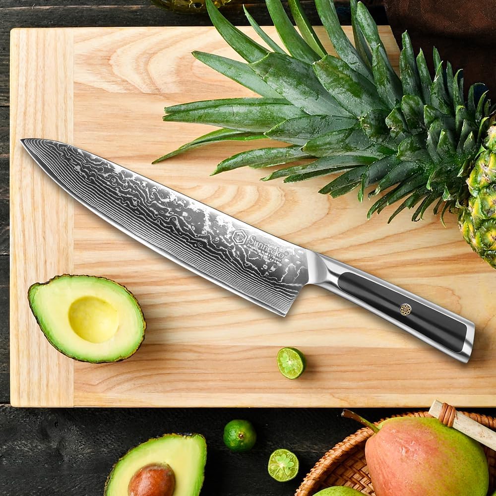 Sunnecko - Cuchillo de chef japonés de Damasco de 8 pulgadas, acero...