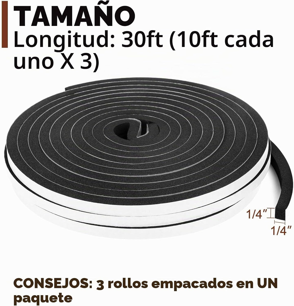 Yotache - 3 rollos de cinta de espuma de 1\/4" de ancho x 1\/4&...