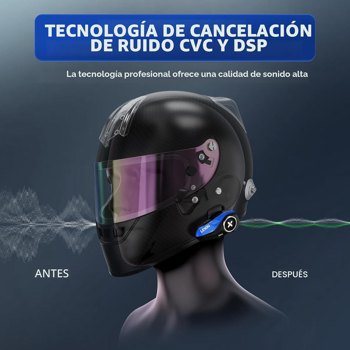 LEXIN G2P - Auriculares Bluetooth para Casco de Motocicleta, Sistem...