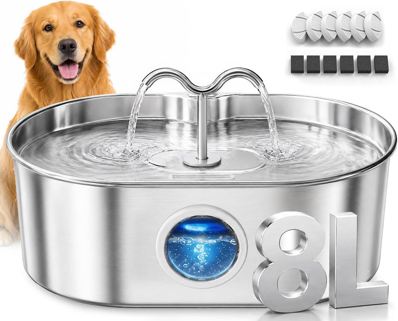 Fuente de agua para perros, fuente de agua de acero inoxidable de 2...