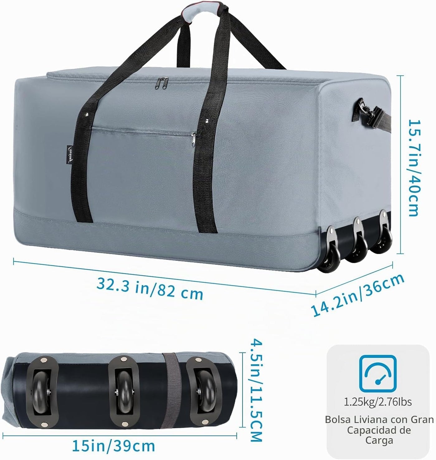 Finnhomy Bolsa de Lona Rodante Plegable de 120L con 3 Ruedas, Bolsa...