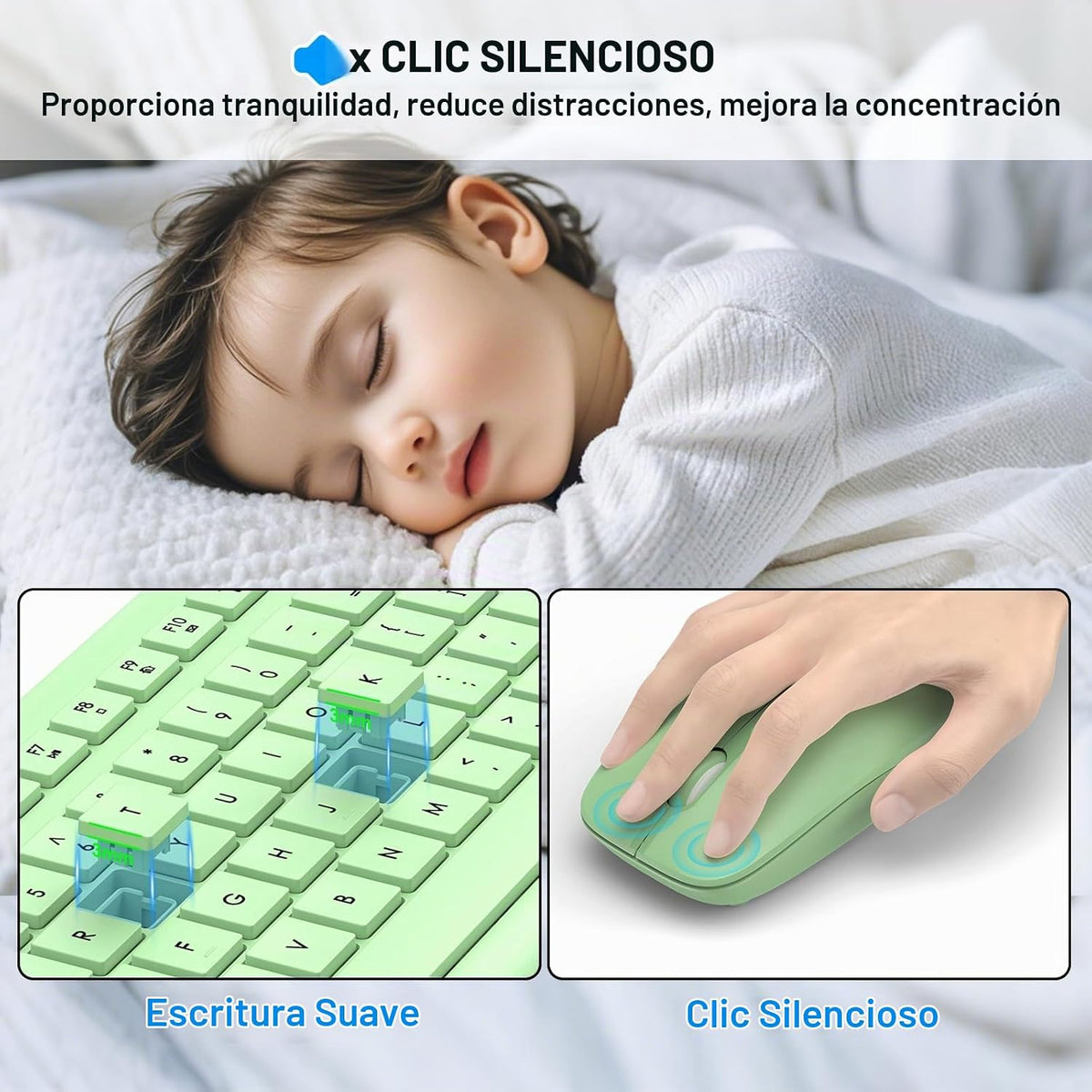 Combo de teclado y ratón inalámbricos, teclado ergonómico silencios...