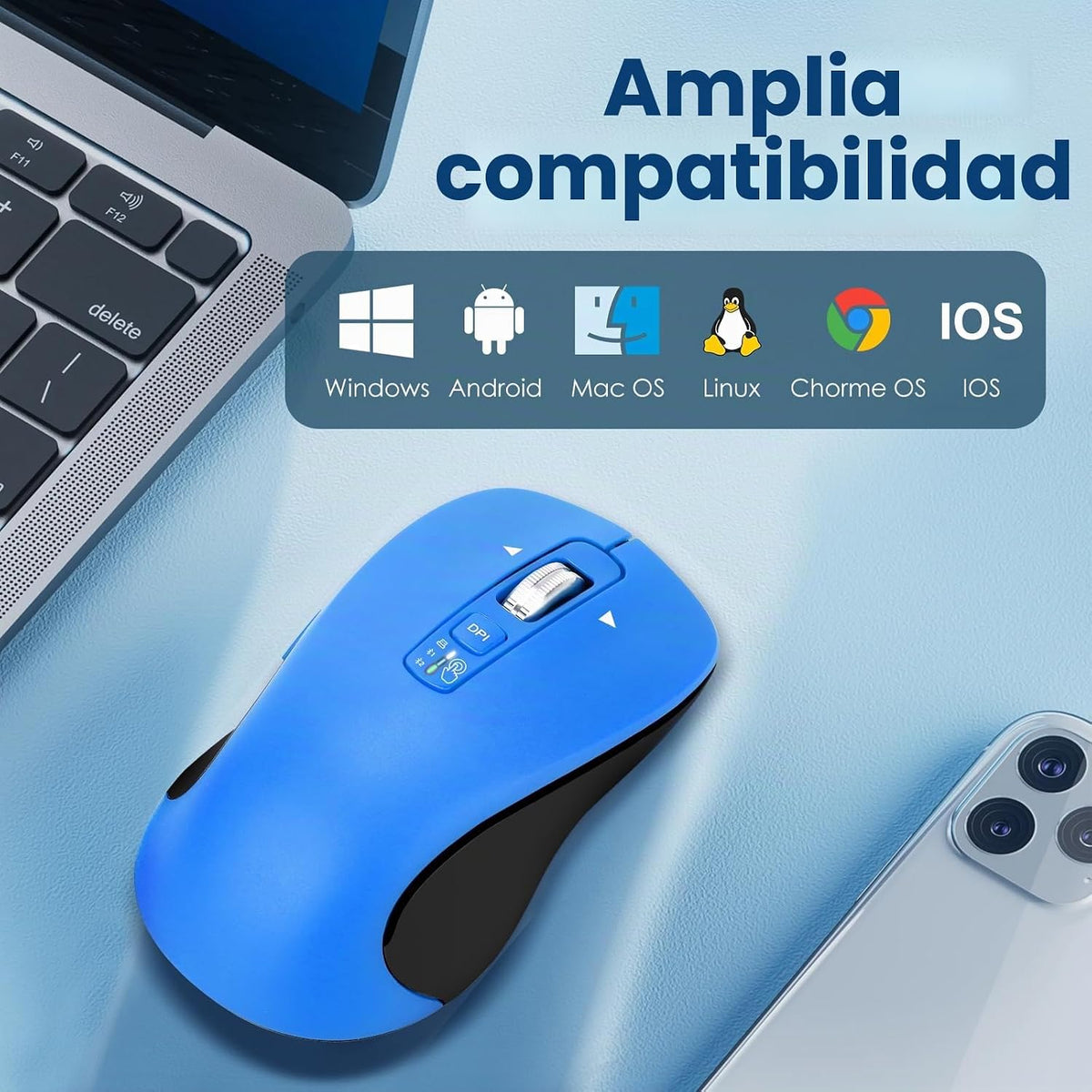 CITLLA Ratón Inalámbrico Bluetooth (USB + BT1 + BT2), Tamaño Comple...