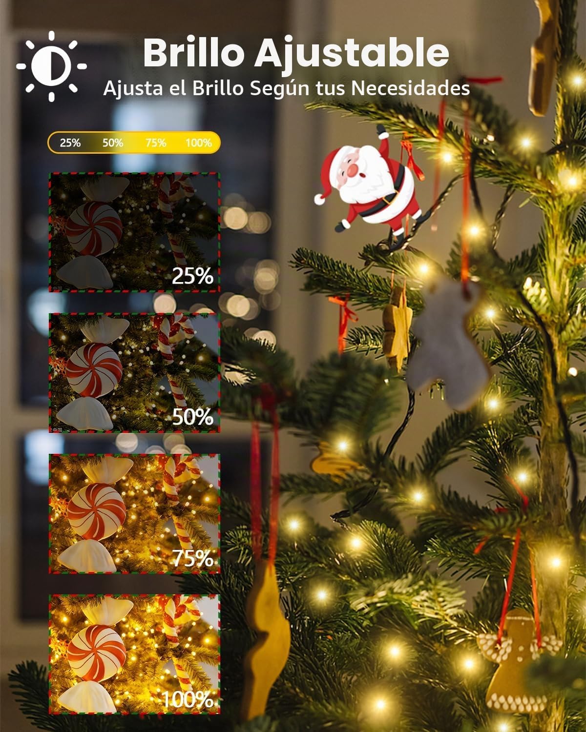 Luces de árbol de Navidad para interiores con control de voz y cont...