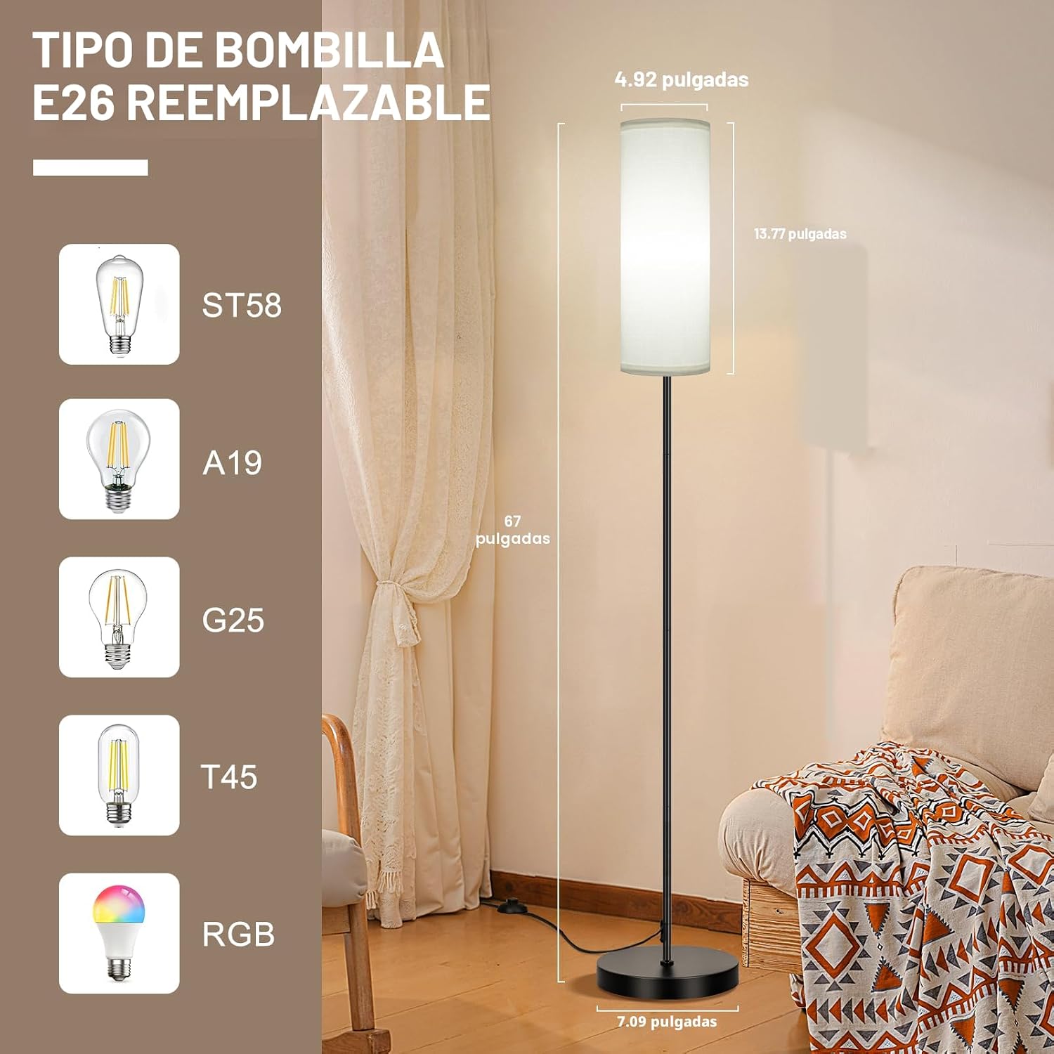 FRIDEKO HOME Paquete de 2 lámparas de pie para sala de estar, tempe...