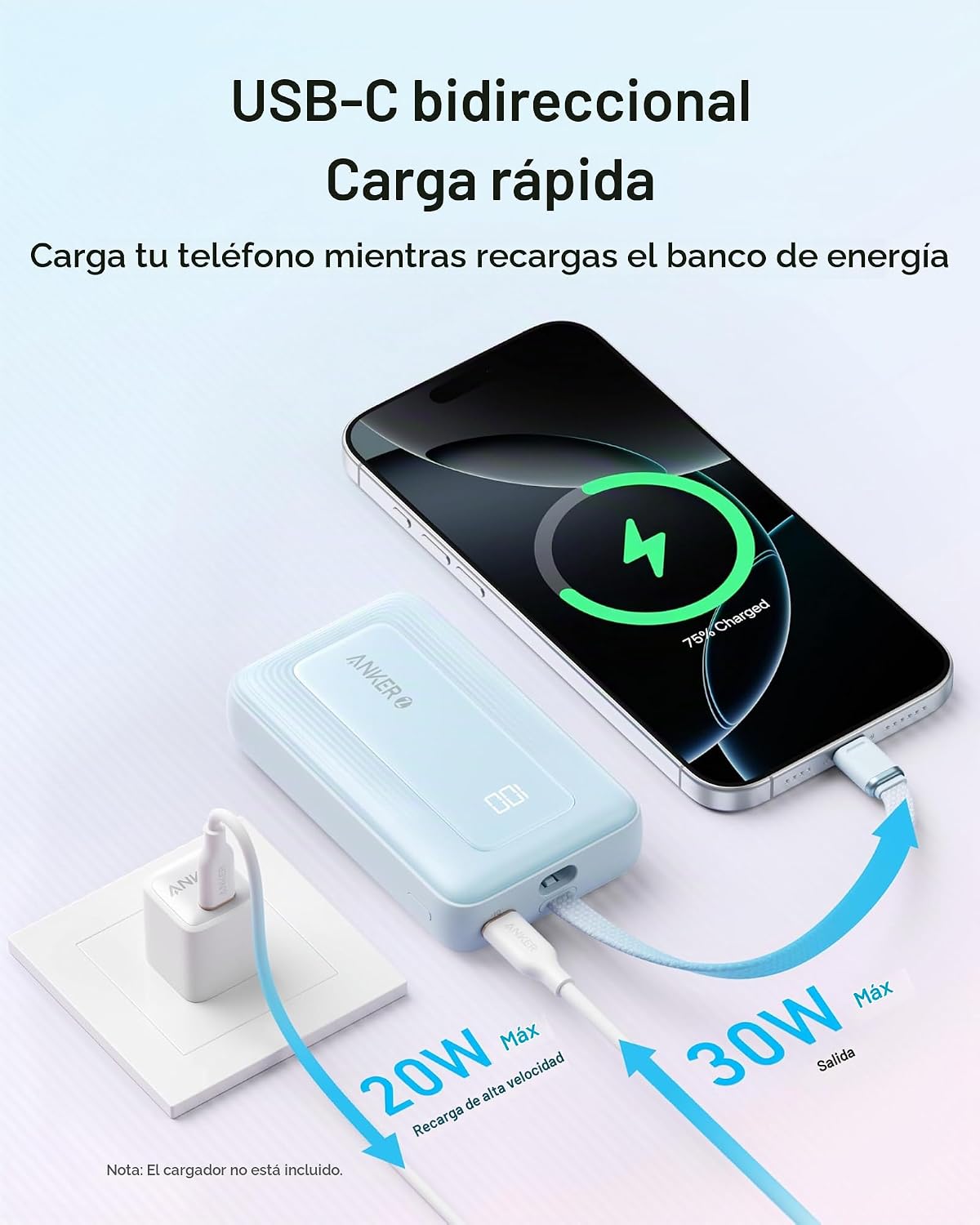 Anker Power Bank, 10,000mAh 30W con cargador portátil esencial de v...