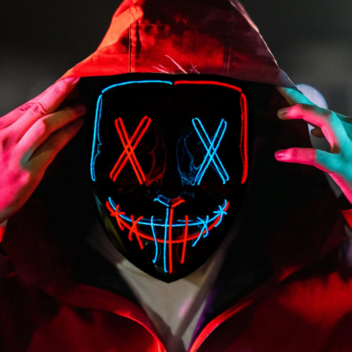 Poptrend Máscara de Halloween con luz LED, máscara de miedo para fe...