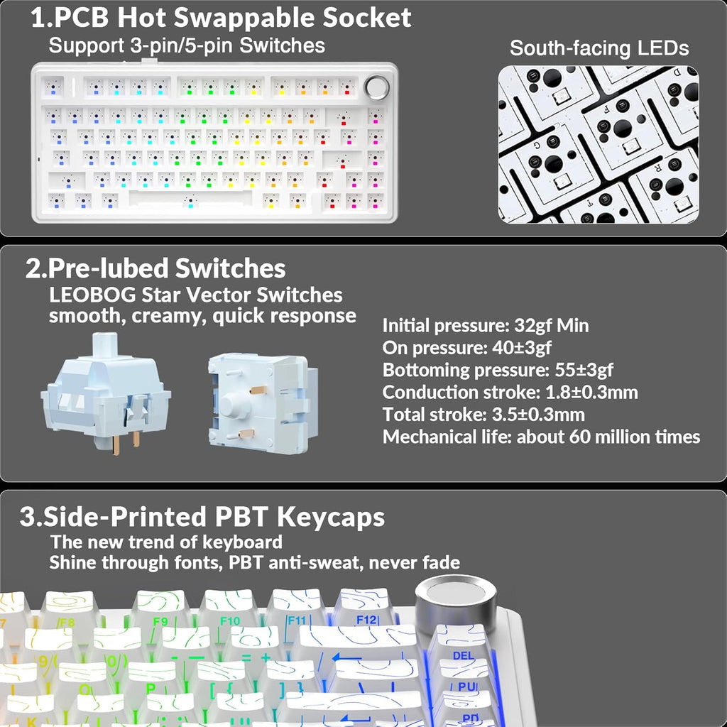 AULA F75 Pro Teclado mecánico inalámbrico con perilla, 75% teclados...