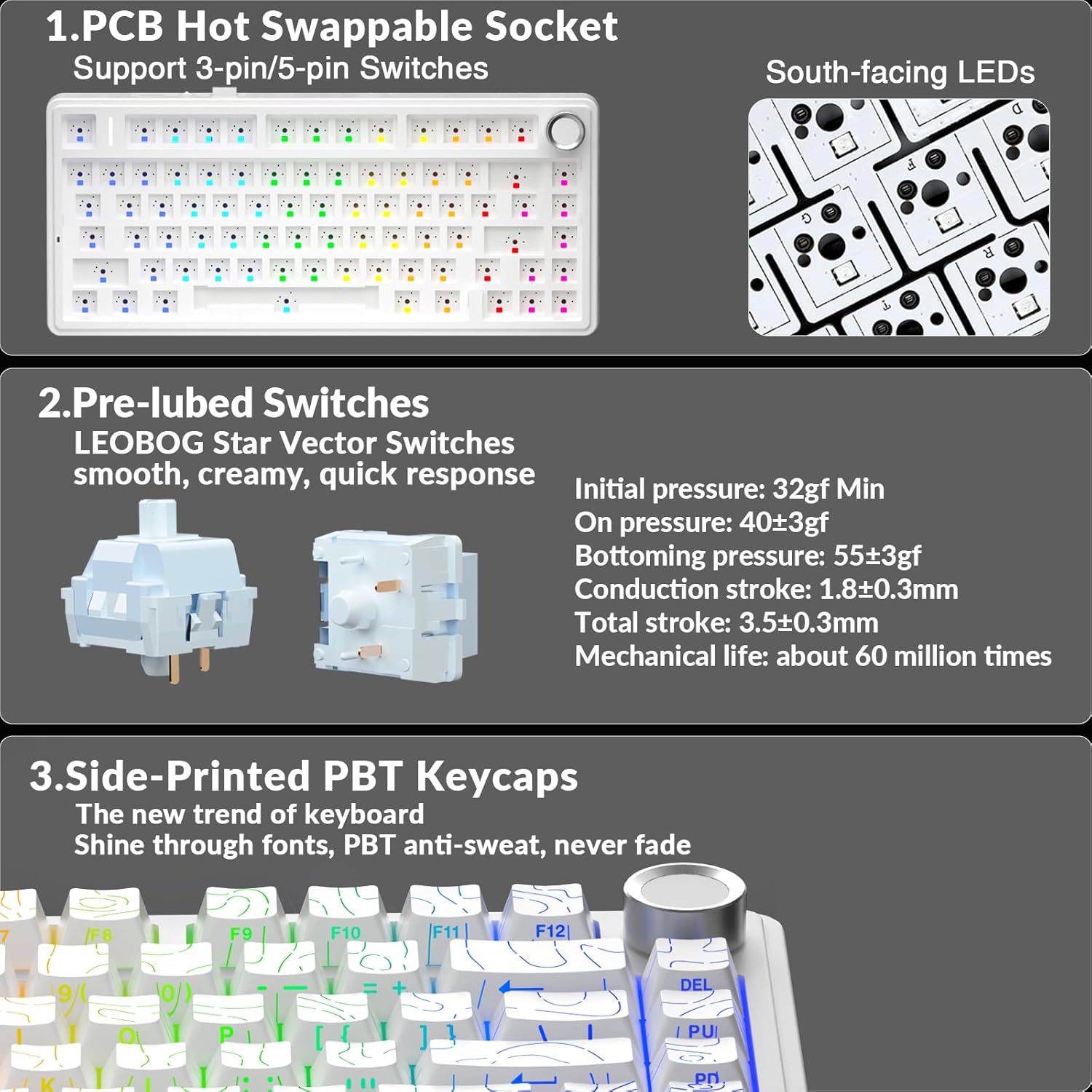 AULA F75 Pro Teclado mecánico inalámbrico con perilla, 75% teclados...